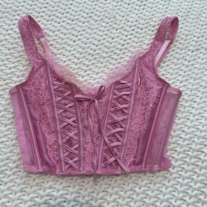 Victoria’s Secret pink lace cropped corset top